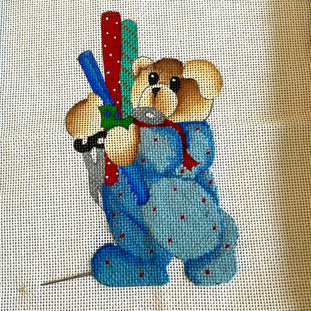 Half complete! Baby's room needlepoint kit — Teddy bear-PJ's done!